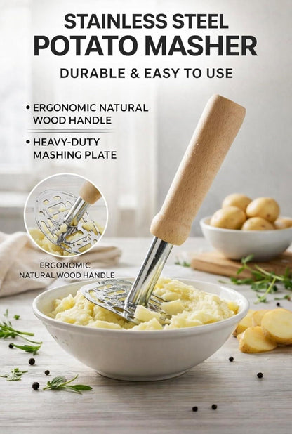Wooden Handle Square Potato Masher
